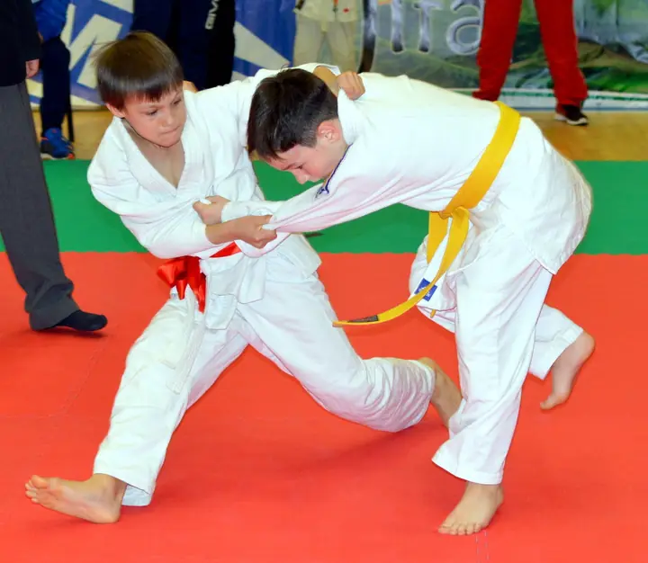 Judoka cu centura galbenă în atac